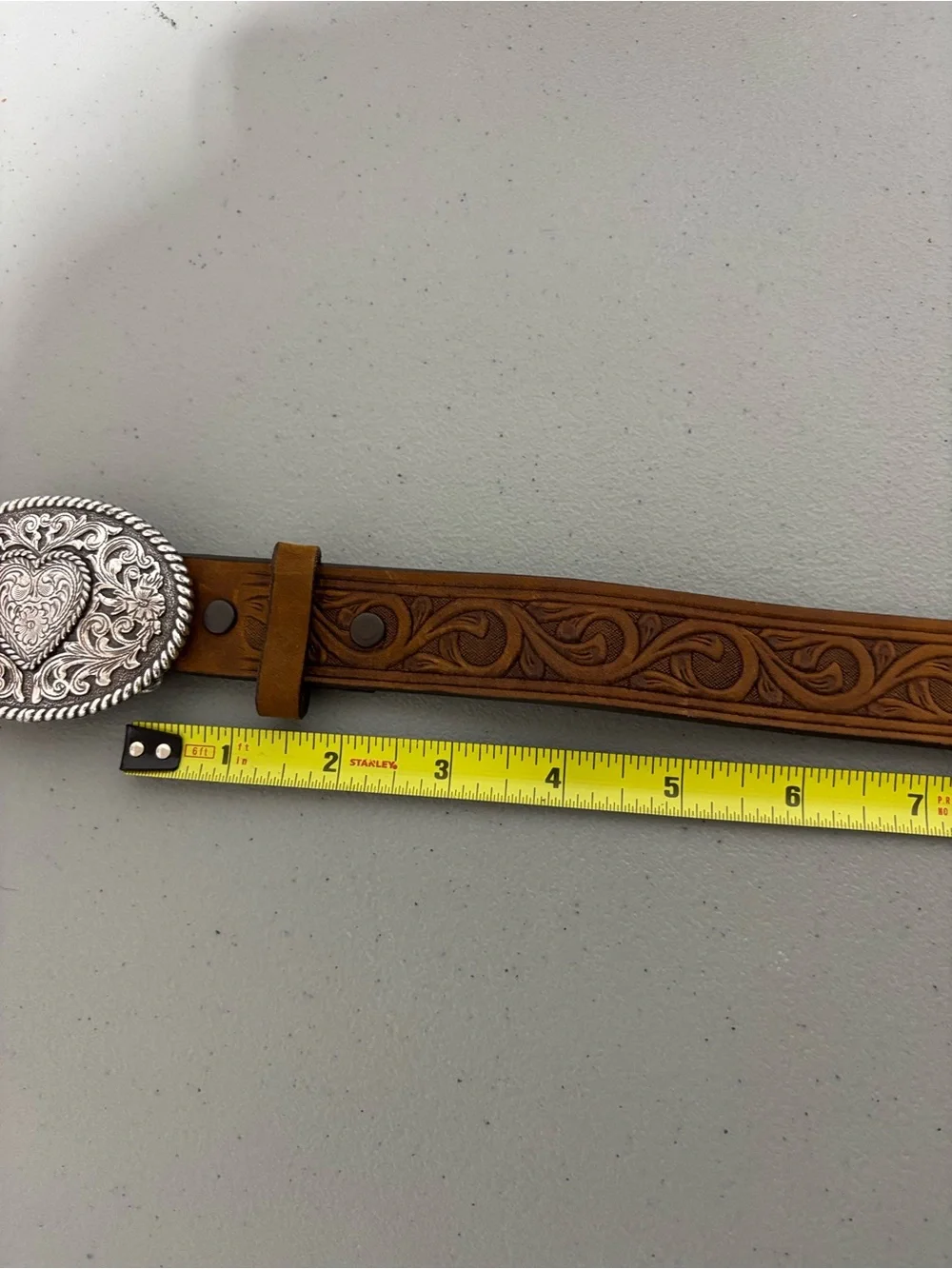 Justin Girl Youth Brown Leather Embossed Western Belt Cowgirl Buckle Heart 10/22
